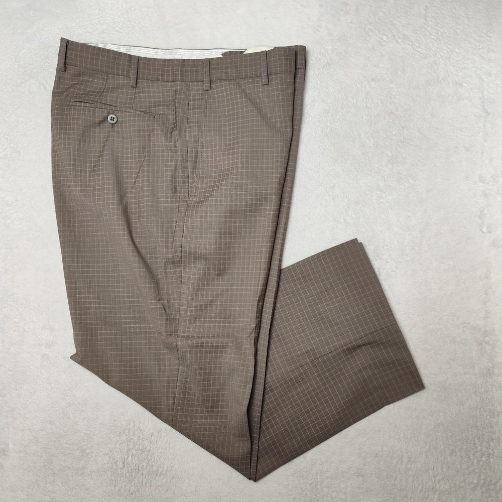 Zanella Pants Mens 36x27 Brown Check Todd Wool Dress Slacks Work Suit Italy
